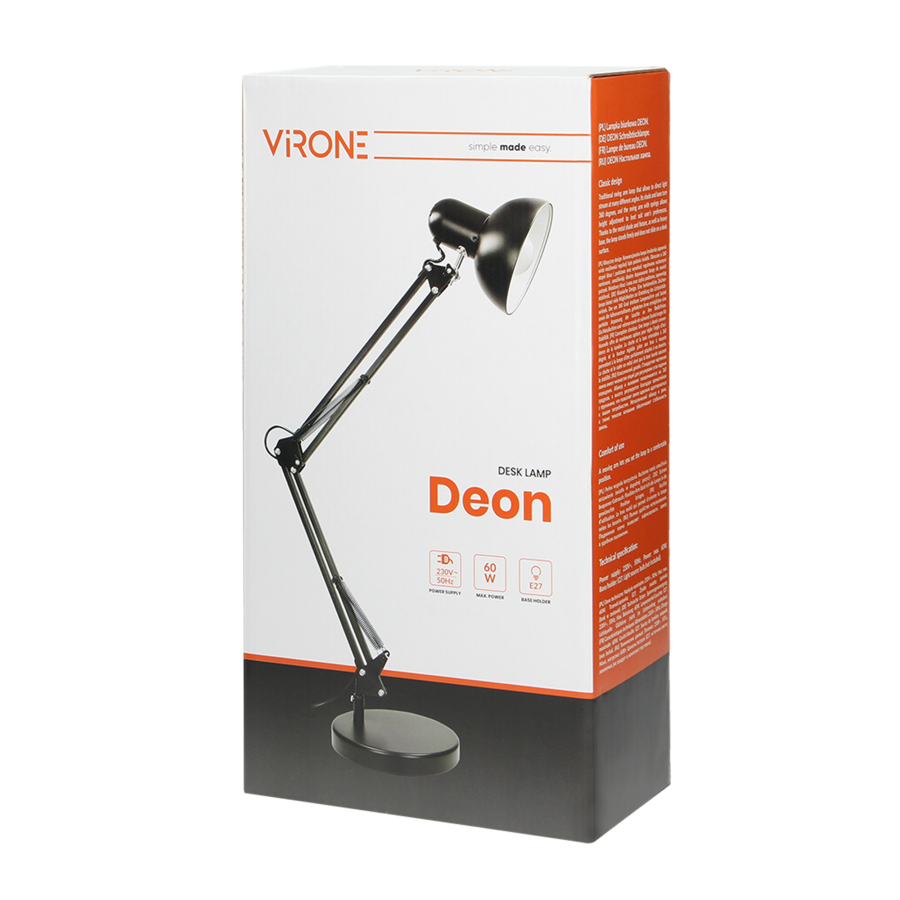 DEON desk lamp, 10W, E27, high, steel, white
